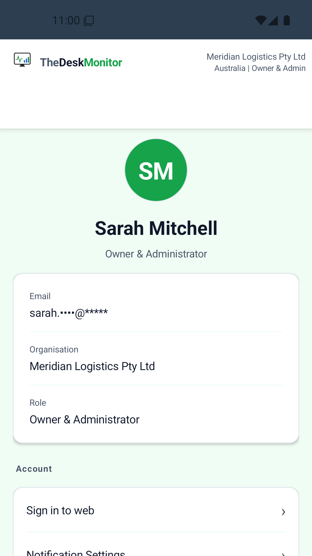 Profile screen — employee profile and settings