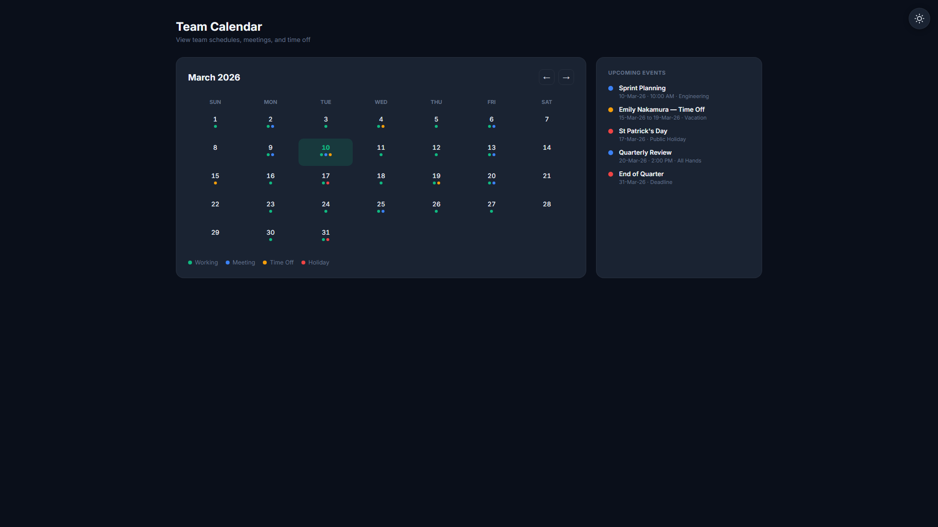 Team calendar